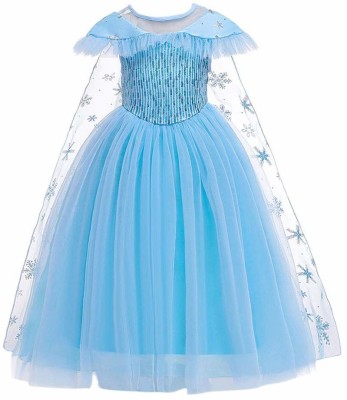 Jizo Indi Girls Calf Length Festive/Wedding Dress(Blue, Short Sleeve)