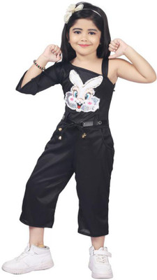 Samshil Fashion Girls Above Knee Casual Dress(Black, 3/4 Sleeve)