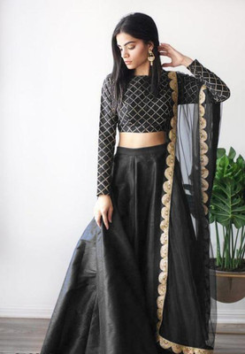 BPN ENTERPRISE Embroidered Semi Stitched Lehenga Choli(Black)