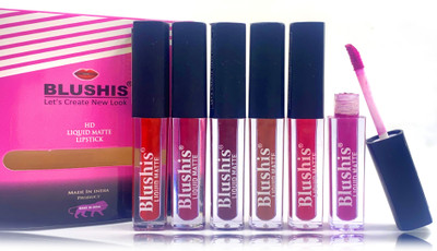 BLUSHIS HD Long Wear Super stay matte ink bold lip color liquid lipstick combo pack of 6(Multicolour, 24 ml)