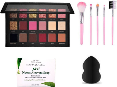 Hudabird Rose Gold Eyeshadow With Blender Puff & 5 Pc Makeup Brush, Neem Aloevera Soap