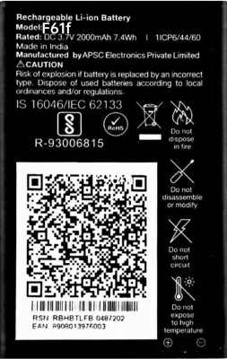 New Device Mobile Battery For  LYF Jio F61f 2000mAh