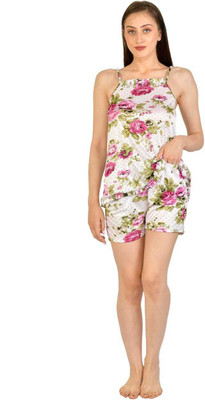 Mansey Women Printed White Top & Shorts Set