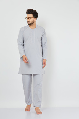 ARMAAN ETHNIC Men Solid Grey Top & Pyjama Set