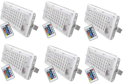 SG Flash Pack of 6 - 50 Watt Brick Ultra Bright lens Led Flood Light (RGB 50W) Flood Light Outdoor Lamp(Multicolor)