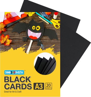 DOODLEDASH Black Cards A3 Size 180 GSM - For DIY Art And Crafts, (Pack of 20 Sheets) Black Cards A3 180 gsm Craft paper(Set of 1, Black)