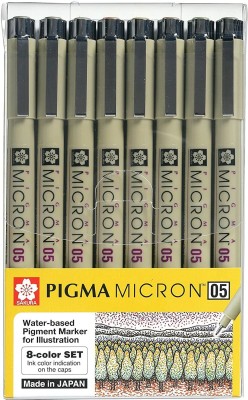 SAKURA Micron pen Fineliner Pen(Pack of 8, Black, sepia, Yellow, Red, Fresh green, Blue, Hunter green, Blue black)