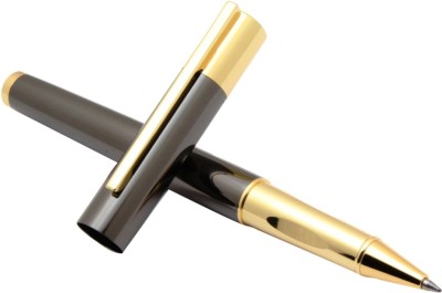 Ledos Exclusive Pura 8056 Grey & Gold Metal Body With Golden Trims New Roller Ball Pen(Blue)