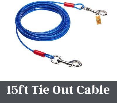 Foodie Puppies 15 ft Tie-Out Cable for Dogs up to 60LBS Extra Strong Weather Tangle Resistant Vinyl Coated Galvanized Leash for Dog 457.2 cm Dog Cord Leash(Blue)