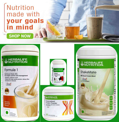 Herbalife Nutrition Formula 1 Nutritional Shake Mix Banana,Shakemate,Protein 200gm,Afresh Tulsi Combo(1250 gm)
