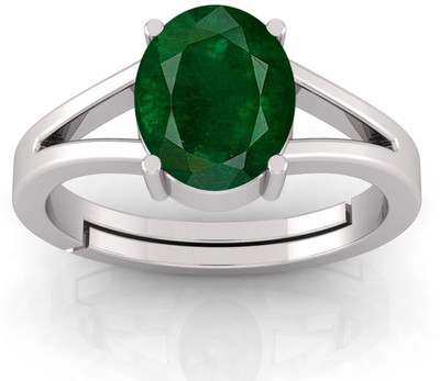 TODANI JEMS 7.25 Ratti Natural Panna Emerald Gemstone Stone Ring With Lab Certificate Metal Emerald Silver Plated Ring