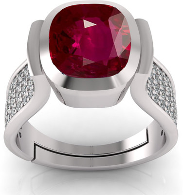 TODANI JEMS 7.25 Ratti 6.60 Carat Natural Ruby Manikya Adjustable Ring With Lab Certificate Metal Ruby Silver Plated Ring