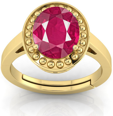 RSPR 9.25 Ratti Untreatet A+ Quality Natural Ruby / Manikya manik Gemstone Brass Ruby Gold Plated Ring