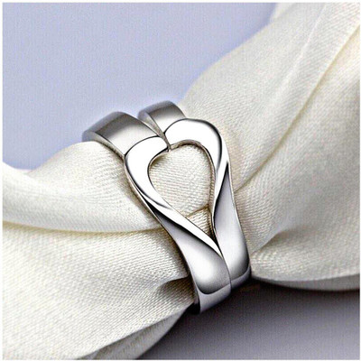 Kayal traders VALENTINE ADJUSTALBLE SILVER PLATED COUPLE BAND RING SET Alloy Cubic Zirconia Silver Plated Ring Set