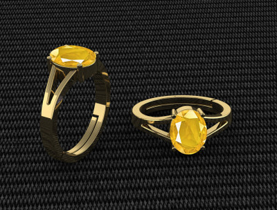 Pranjal Gems Original 7.25 Ratti Pukhraj Yellow Sapphire Gem Stone Ring With Lab Certificate Brass Sapphire Ring