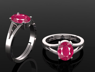 Pranjal Gems Original 7.25 Ratti 6.60 Ct Manik Ruby Gem Stone Ring with Leb Certificate Brass Ruby Ring