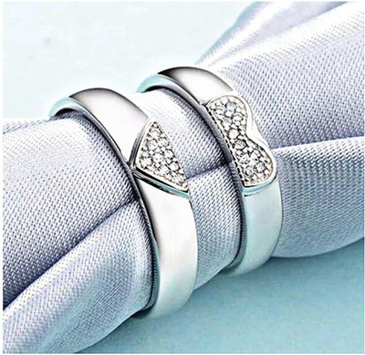 Kayal traders VALENTINE ADJUSTALBLE SILVER PLATED COUPLE BAND RING SET Alloy Cubic Zirconia Silver Plated Ring Set