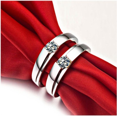 Kayal traders VALENTINE ADJUSTALBLE SILVER PLATED COUPLE BAND RING SET Alloy Cubic Zirconia Silver Plated Ring Set