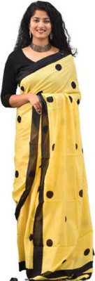 NIKHILAM Printed Handloom Pure Cotton Saree(Yellow)