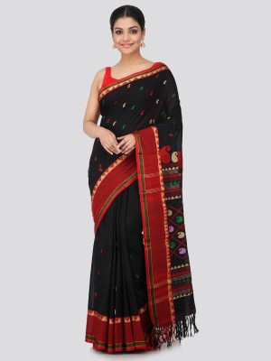 PinkLoom Woven Handloom Handloom Pure Cotton Saree(Black)