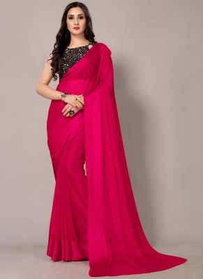 Shaily Retails Solid/Plain Bollywood Satin Saree(Magenta)