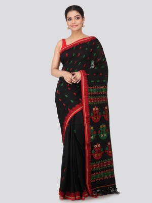 PinkLoom Woven Handloom Handloom Pure Cotton Saree(Black)