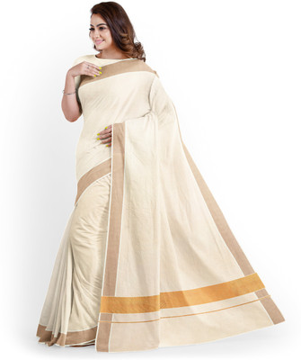 Chithra Fabrics Solid/Plain Kasavu Pure Cotton Saree(Gold)