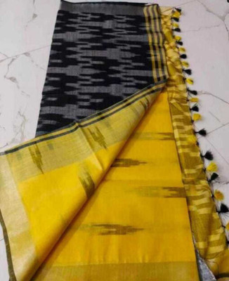 DD Handloom Self Design Bhagalpuri Cotton Blend Saree(Black, Yellow)