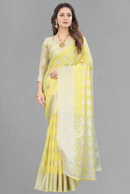 Satani enterprise Self Design Chanderi Cotton Linen Saree(Yellow)