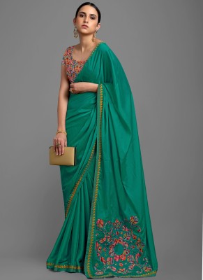 Shaily Retails Embroidered Bollywood Satin Saree(Green)