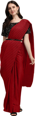 URBAN LUXE Self Design Bollywood Satin Saree(Red)