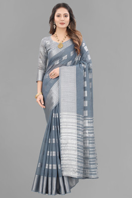 Satani enterprise Self Design Chanderi Cotton Linen Saree(Grey)