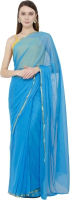 Bunny Creation Solid/Plain Daily Wear Chiffon Saree(Blue)