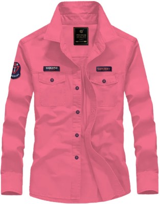 GreenFlair Men Solid Casual Pink Shirt