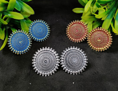 MONKDECOR Attractive 3 Colors Pack of Kundan Tops Alloy Stud Earring