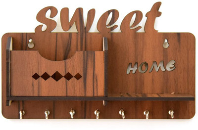 Chitransh Sweet one Box and Key Holder Stand Wooden for Home Wall Stylish Wood Key Holder(7 Hooks)