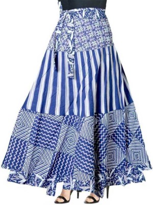 Matkewalazz Printed Women Wrap Around Light Blue, White Skirt