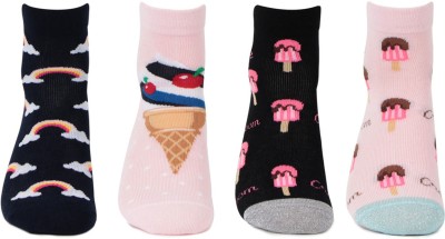BONJOUR Designer/ Funky / Casual Ankle Length Socks for Kids-Girls Women Mid-Calf/Crew, Ankle Length(Pack of 4)