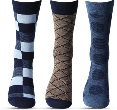 BONJOUR Designer Office/ Business/ Formal Full Length Socks for Men Mid-Calf/Crew(Pack of 3)