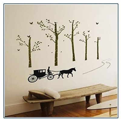 Indian Royals 90 cm Horse Car On Road Natural Wall Sticker ( 60 cm x 90 cm) Self Adhesive Sticker(Pack of 1)