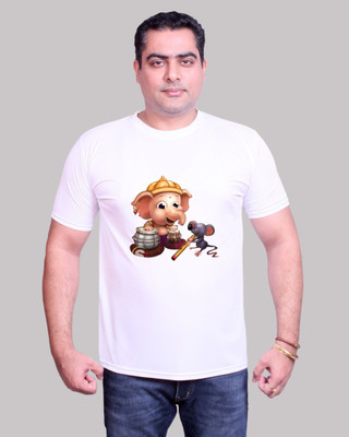 NITYANAND CREATIONS Graphic Print Men Round Neck White T-Shirt