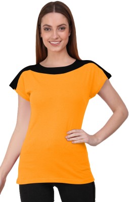 THE BLAZZE Colorblock Women Round Neck Black, Yellow T-Shirt