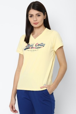 Allen Solly Typography Women V Neck Yellow T-Shirt