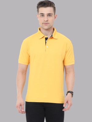 VROJASS Solid Men Polo Neck Yellow T-Shirt