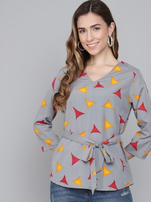 Zeenu Casual Printed Women Red, Grey, Yellow Top