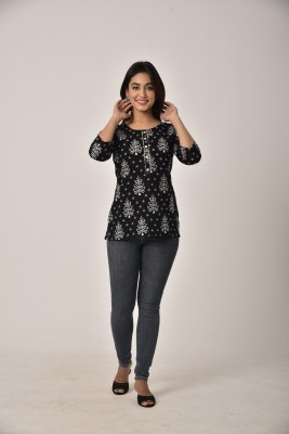 Swasti Casual Printed Women Black Top