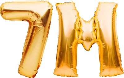 PARTY MIDLINKERZ Solid 7 Million Numbers Celebration Solid Golden '7M' Numerical Foil Balloon Letter Balloon(Gold, Pack of 2)