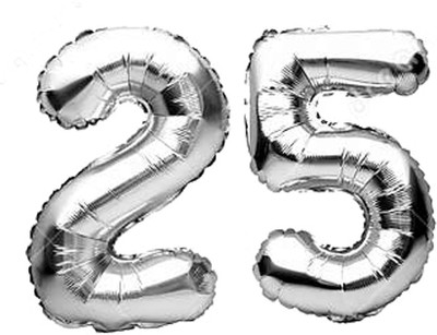 PARTY MIDLINKERZ Solid Birthday Numbers Solid Silver '25' Numerical Foil Balloon for Celebration Letter Balloon(Silver, Pack of 2)