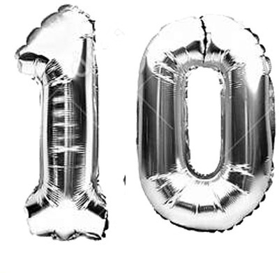 PARTY MIDLINKERZ Solid Birthday Numbers Solid Silver '10' Numerical Foil Balloon for Celebration Letter Balloon(Silver, Pack of 2)