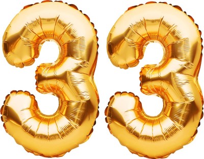 PARTY MIDLINKERZ Solid Birthday Numbers Solid Golden '33' Numerical Foil Balloon for Celebration Balloon(Gold, Pack of 2)